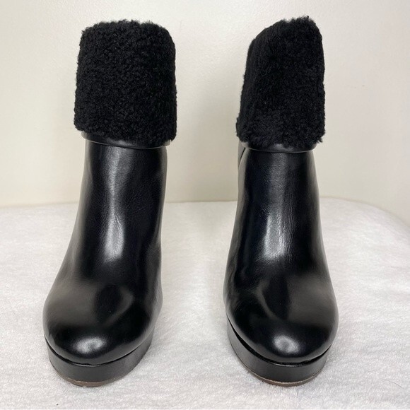 Coach Boots Apple Vin Veg Heels Leather Shearling Cuff High New Black Size 9 - Picture 2 of 16